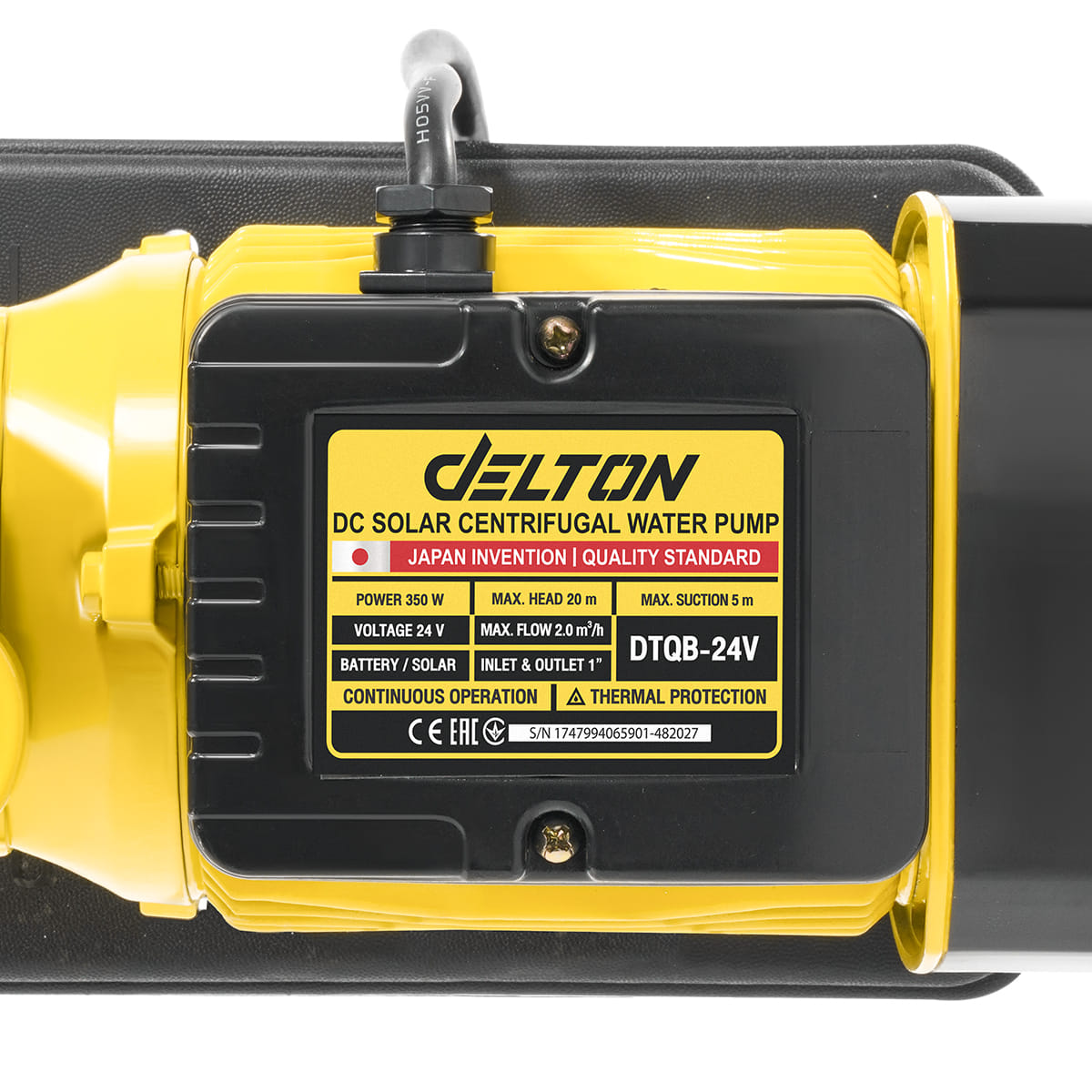 ปั๊มน้ำหอยโข่งโซล่าเซลล์  DELTON รุ่น DTQB-24V ขนาด 1 นิ้ว 350 วัตต์_5